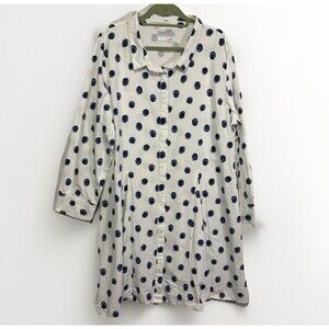 Snapdragon & Twig Women’s White Blue Polka Dot‎ Shirt Dress XXL Artsy Lagenlook